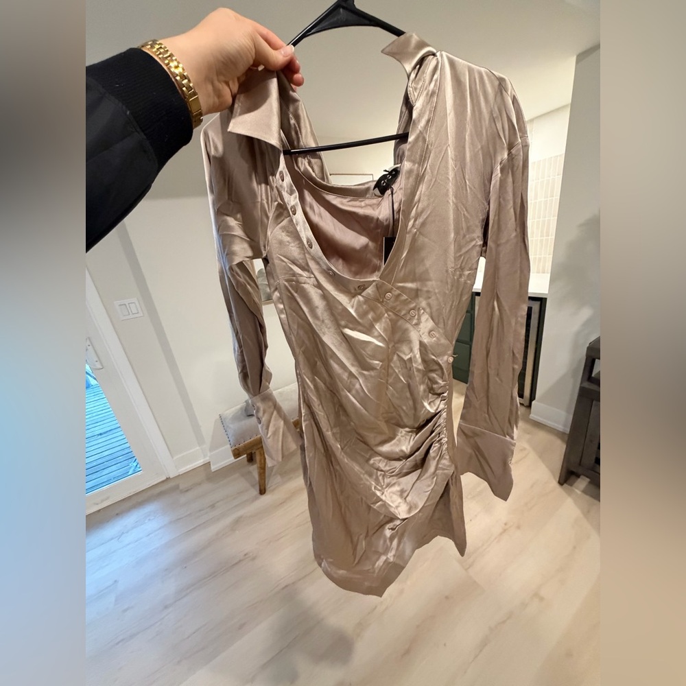 Silk tan cocktail dress
